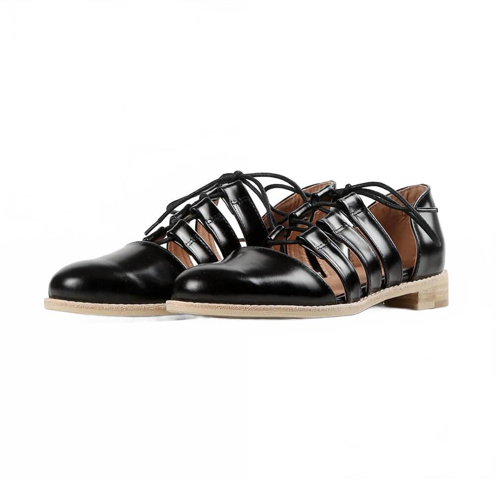 NEW ALL BLACK women's gillie d'orsay flats in black